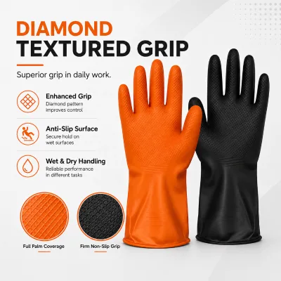 Textured Grip Flexible Latex Cleaning Maintenance Utility Handling Durable Reusable Protective Rubber Safety Work Gloves