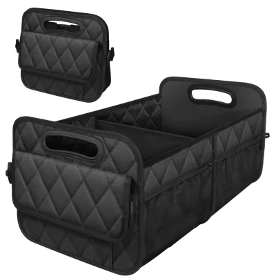 Foldable Car Trunk Organizer SUV Interior Storage Box in PU Leather Convenient Foldable Design for Trunk Storage