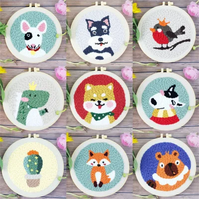 Easy Punch Knitting With Tools Animal Cats and Dogs Punch Needle Embroidery Kits Diy Handcraft Punch Needle Starter Kit