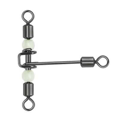 3-Way Luminous T Shape Cross Line Fishing Swivel with Pearl Beads for Night Fishing
