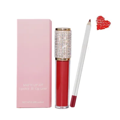 Wholesale No Logo Private Label Cosmetic Lip Sets Liquid Matte Diamond Lipstick with Lip Liner