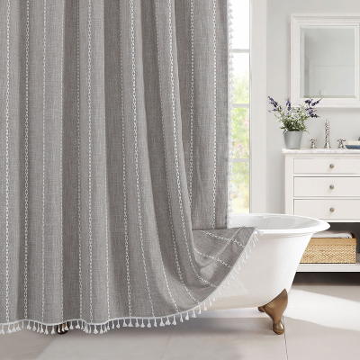 Recycled Cotton Polyester Shower Curtains for Bathroom, Jacquard  Bathroom Shower Curtains With Tassel