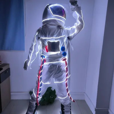 Adult Astronaut Cosplay LED Performance Costumes with Flashing Lights Modern Dance Stage Wear for Halloween