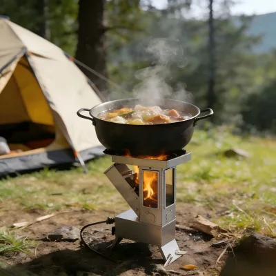 Smokeless Stainless Steel Rocket Stove with Flue Pipe Viewing Window Outdoor Wood Burning BBQ Stove