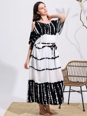 Viscose Bohemian Casual Spring Autumn Summer Maxi Woven Breathable Loose Drop Shoulder Crew Neck Travel Smock for Leisure