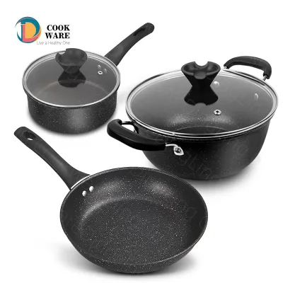 Fine Casserole Cookware Set  Marble Stone Coating Pots and Pans for Cooking