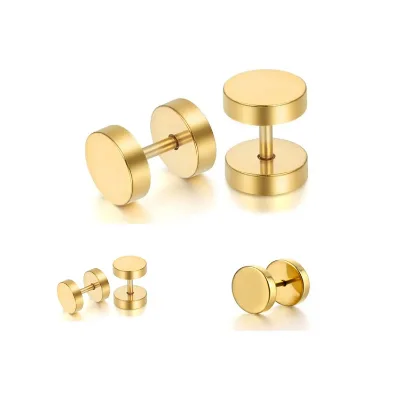 Custom Multicolor Flat Back Earrings Screw Surgical Steel Dot Stud Men Women Faux Gauges Ear Plug Tunnel Disc Gold Studs