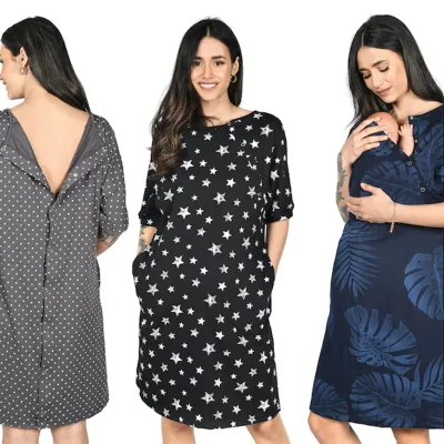 Custom Maternity and Nursing Nightdress Delivery Hospital Loose Style Sleepwear Women Casual Pregnant Wholesale Cotton Pajamas