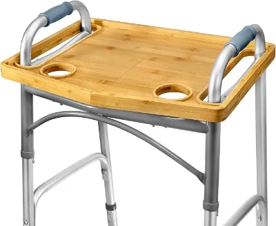 Folding Walker Tray Table with Cup Holder ,Portable Multipurpose Bamboo Tray for Eating, Crafts, Laptops Medical Equipment
