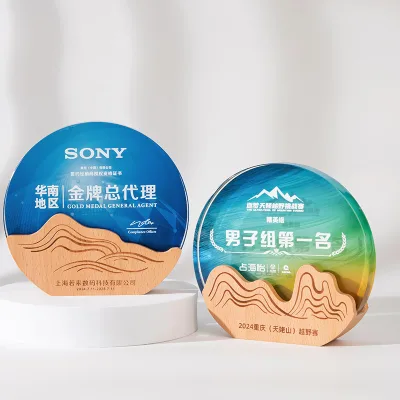 Wooden Crystal Trophy Engraving Award Plaques Professional Award Manufacturer Custom Round Sublimation Wooden Trophy Plaques