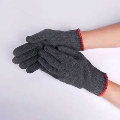 Cheap Grey Cotton Gloves Red Overlock Heavy Duty Warehouse Move Knitted Cotton Working Anti Slip Machinist Safety Tools Gloves