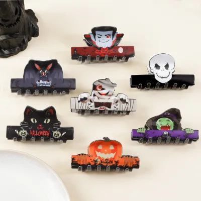 New Design Halloween Hair Clips Bat Vampire Pattern Horror Hair Clips Women Cartoon Wholesale Hair Claw Clip