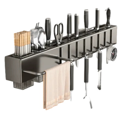 Premium Wall Mounted Knife Holder Multifunction Kitchen Storage Rack No Drill Chopstick Organizer Rack