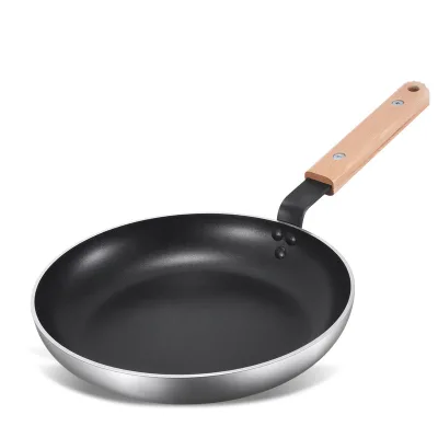 Aluminium Alloy Frying Pan Wooden Handle Nonstick Smokeless Egg Pan Kitchen Cookware Set for Restaurant