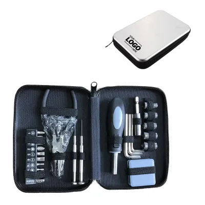 24-Piece Custom Tool Set in Deluxe Metal Case, Perfect for Home Repairs & DIY Projects, Ideal Promotional Gift