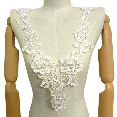 Water-soluble Lace Embroidered Dyeing Gloss Hollow-out Glossy Faux Collar Garment Neckline Trim Accessory Front Chest Collar for