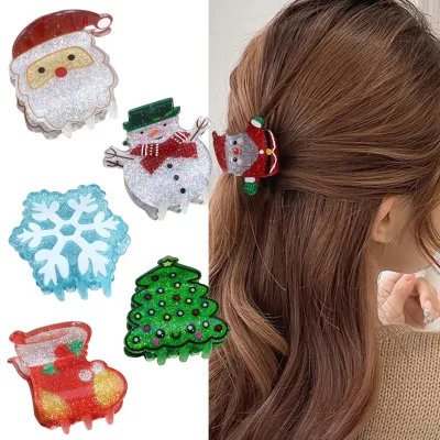 Cute Christmas Hair Claw Clips for Women Santa Claus Snowman Holiday Hair Accessories for BackofHead Updo Christmas Decorative