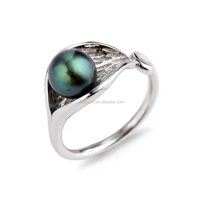 FPR156 Sterling 925 Silver Round Pearl Ring Peacock Green Freshwater Pearl Ring Jewellery