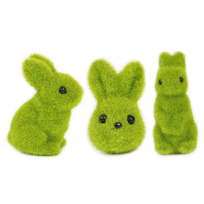 Plastic Decoration European Outdoor Courtyard Lawn Green Simulation Flocking Rabbit Garden Ornaments