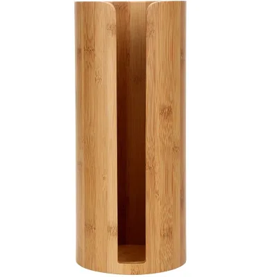 Bamboo Toilet Roll Paper Holder, Sustainable Home Bathroom Toilet Tissue Paper Roll Holder Stand and Dispenser