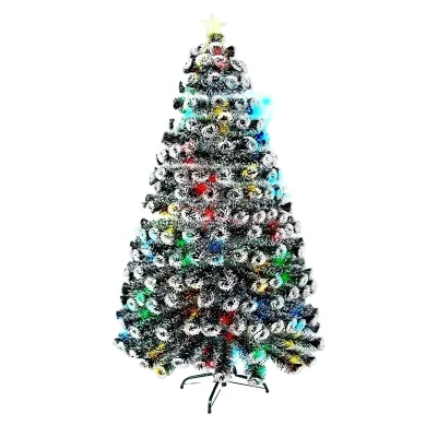 Multi-color Artificial Dark Green with White Edge Xmas Pine Tree 7 ft Fiber Optic Christmas Trees