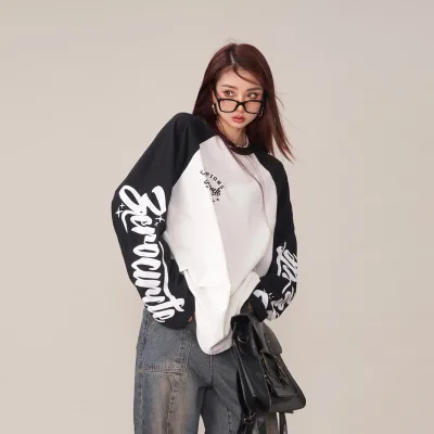 OEM Manufacturers 100% Cotton Sleeve Color Contrast Heavyweight Oversized T Shirt Streetwear Long Sleeve Unisex  Sweatshirt