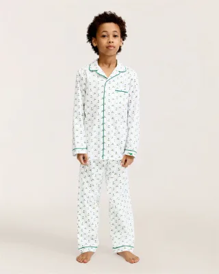 Custom Bamboo Pajamas Set for Boys Long Sleeve Printed Loungewear with Contrast Piping OEKO-TEX Certified OEM ODM