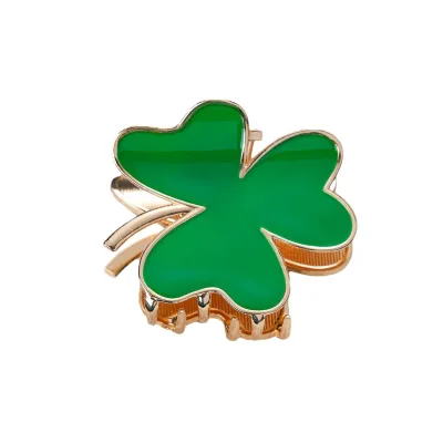 WOWEI St. Patrick's Day Clover Drop Oil Alloy Personality Women'S Street Fashion Premium Hair Claw Party Favors Gifts Decoration