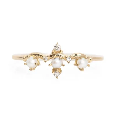 Gemnel 925 Silver Ladies Jewelry 18K Gold Plated Minimalist Dainty Pearl Ring