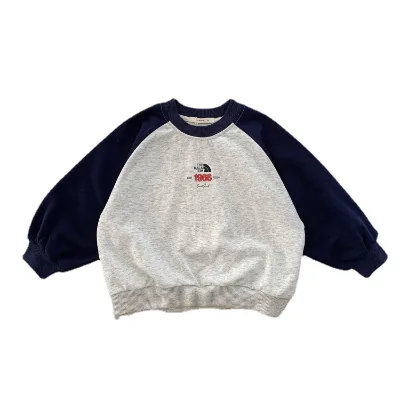 Custom Wholesale Toddler Baby Boys Print Sweatshirt Kids Contrast Sleeves Solid Colors O-Neck Design Hoodies Baby Sweatshirt