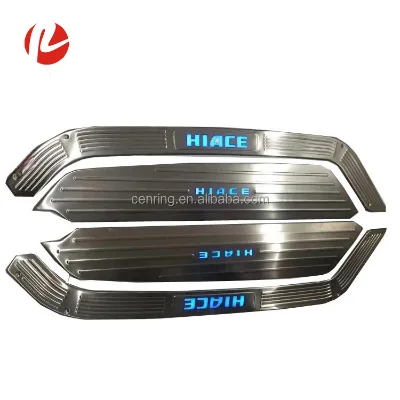 Hiace Bus 2005-2018 Sliding Door LED Scuff Plate Middle Door Stainless Steel Threshold Strip LED Pedals with Hiace logo
