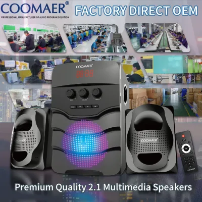 Factory Price 2.1 Multimedia Speaker System OEM ODM Active RGB Wooden Computer Speakers with Remote Control for PC Home Theater