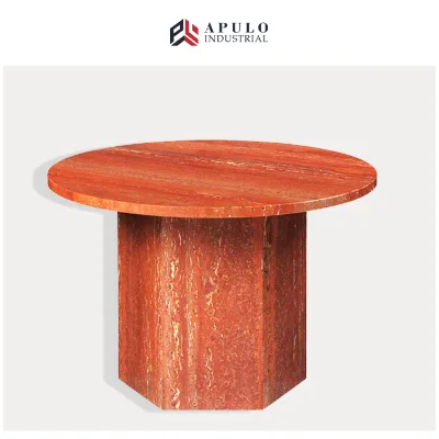 Modern nordic natural stone living room hotel red natural stone travertine coffee table
