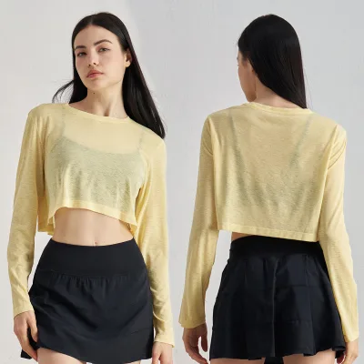 High Quality Mesh Breathable Long Sleeves Summer Sunscreen Activities Quick Dry Crop Top for Women