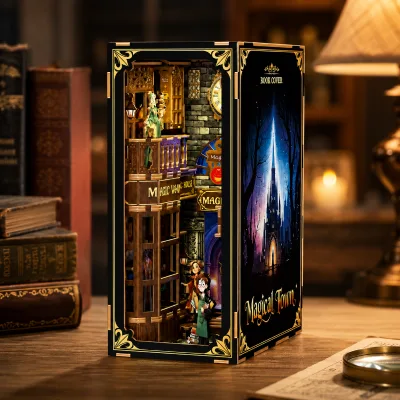 EPT DIY Book Nook Kit with LED Light 3D Wooden Miniature House Puzzle Bookshelf Insert Craft Gift for Teens Adults