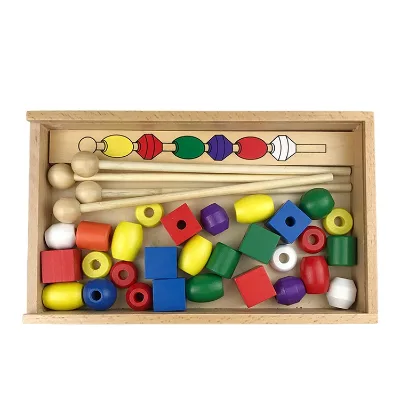 Educational Toy Wooden Puzzle Beaded Box Training Teaching Aids Wooden Colorful Shape Stick Beading Toys Gifts