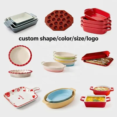 Factory Price Custom Color Ceramic Bakeware Set Kitchen Rectangle Food Casseroles Baking Dishes Pans Dishwasher Safe