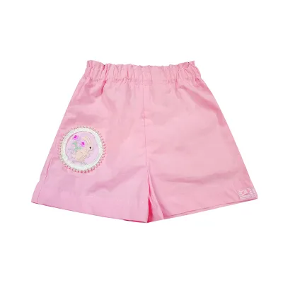 OEM ODM Custom Kids Pink Cotton Shorts Rabbit Embroidery Elastic Waist Breathable Casual With Low MOQ for Summer Toddler Girls