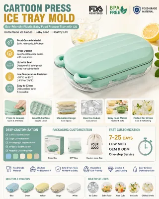 Eco-Friendly Cartoon Press Ice Cube Maker Reusable Ice Tray Mold for Home Kitchen Party Drinks and Summer Cooling
