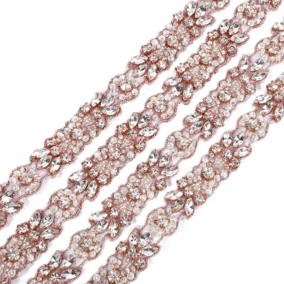Wholesale Bling Rhinestone Trim Accessories Sew on Hot-fix Bodice Applique White Wedding Dress Crystal Belt for Bridal Dress RH9