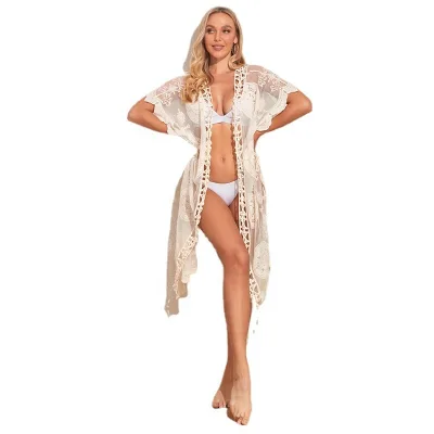 JR- Z3583 New Ready to Ship Hot Sale White Cover up Lace Breathable Quick Dry Beach Dress