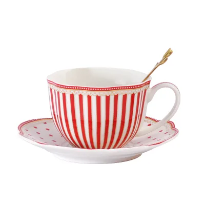 Household European Striped Ceramic Coffee Cup and Plate Set