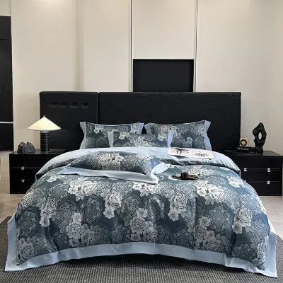 2026 Explosions Lyecell Jacquard High Precision Twill Four-Piece Set Luxurious Solid 200TC Polyester Filling Home & Hotel Use