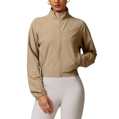 High-Waisted Women's Quick-Drying Sports Jackets Solid Color Outdoor Windproof Coat Thin Zipper Plus Size for Adults for Yoga