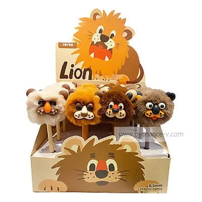 Stylish Pom-pom Pen Wild Animal Theme Small Gift Furry lion Gel Ink Pen for Children Playtime Adventure Party Gift