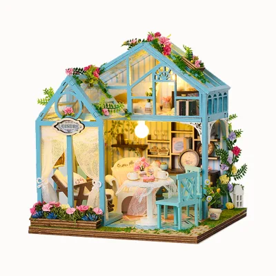 IIECREATE Miniature House Kit K-1082 Floral Reverie 3D Wooden Puzzle Wooden Dollhouse Model DIY Kit Flower House Gift for Adults
