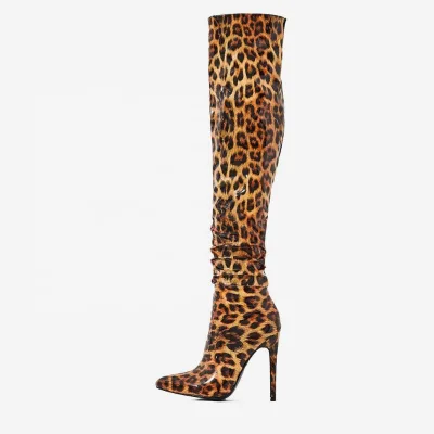 Leopard PU Knee High Boots Other Shoes for Woman