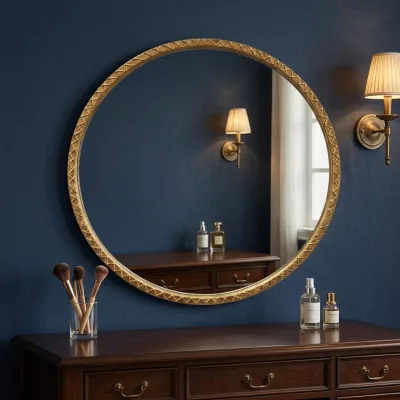 Round Gold Mirror 19.5'' Ornate Baroque Antique Bathroom Wall Mirror Circle Vintage Glass Mirrors for Hallway Bedroom Entryway