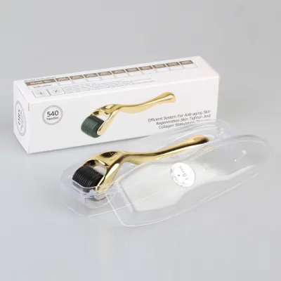 Gold Silver Handle Microneedle Derma Roller for Beard Growth Scare Lightening and Face Skin Renewal