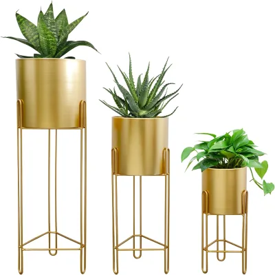 Stainless Steel Tall Metal Flower Stand for Indoor Outdoor Use Gold Wedding Decoration for Living Room Square Plastic Plant Pot